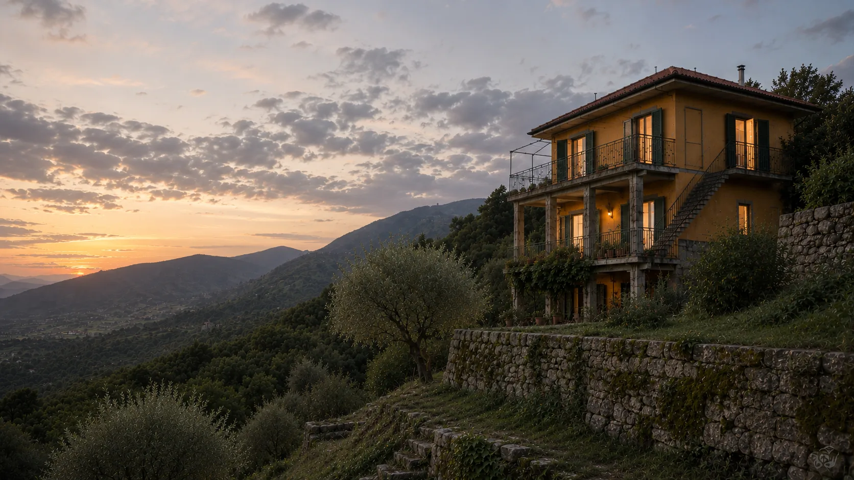 Das Lucciola-Haus in Ligurien bei Nacht
